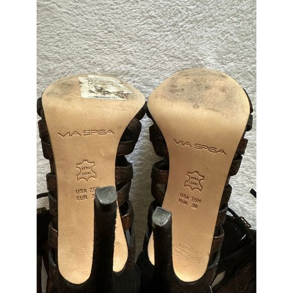 Via Spiga women’s Metallic Brown Shiny Copper Lace Up Stiletto - 7.5 / 38 - Picture 6 of 9